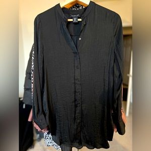 Rachel Zoe Black Top | Satin, long sleeve, button down with | Size XS